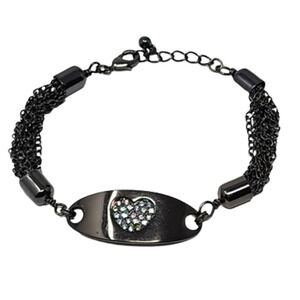 Lia Sophia Black ID Style Bracelet "Love Note" Heart Hematite Bracelet (7- 9")